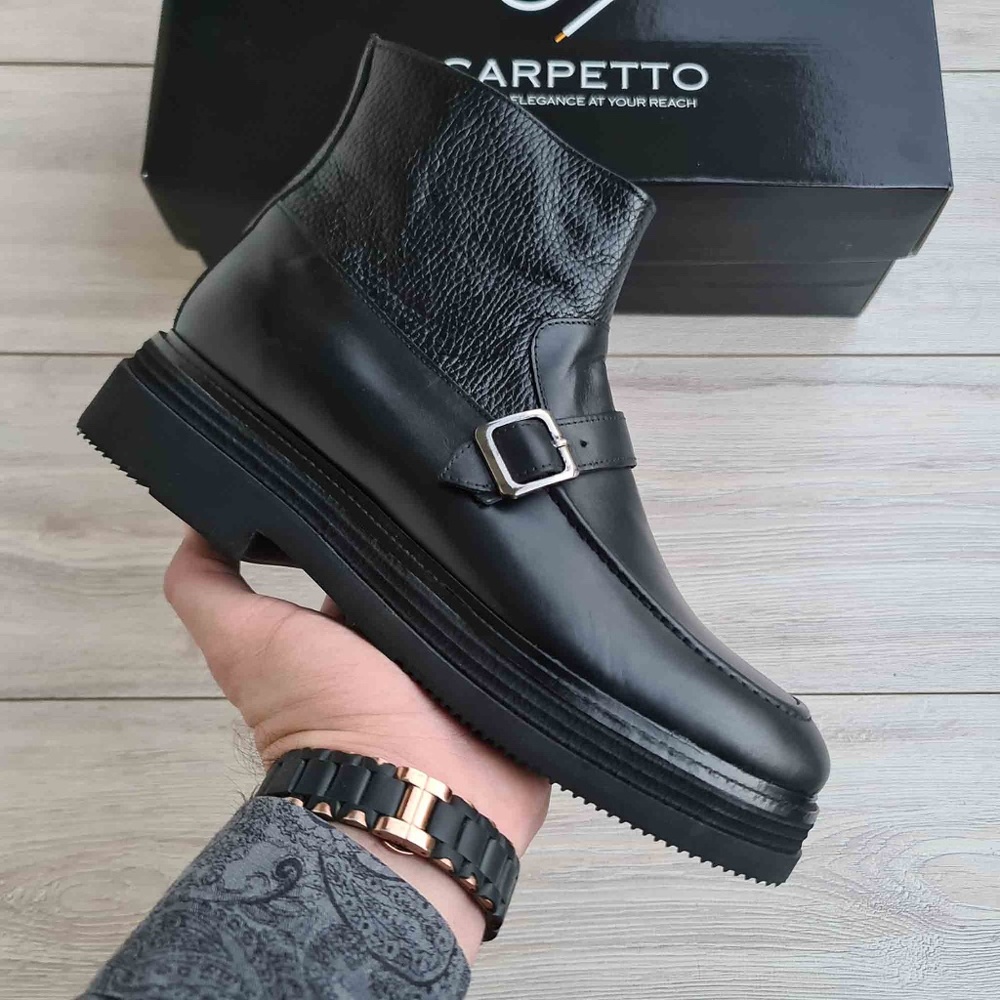 Black Leather High Sole Boots for Men